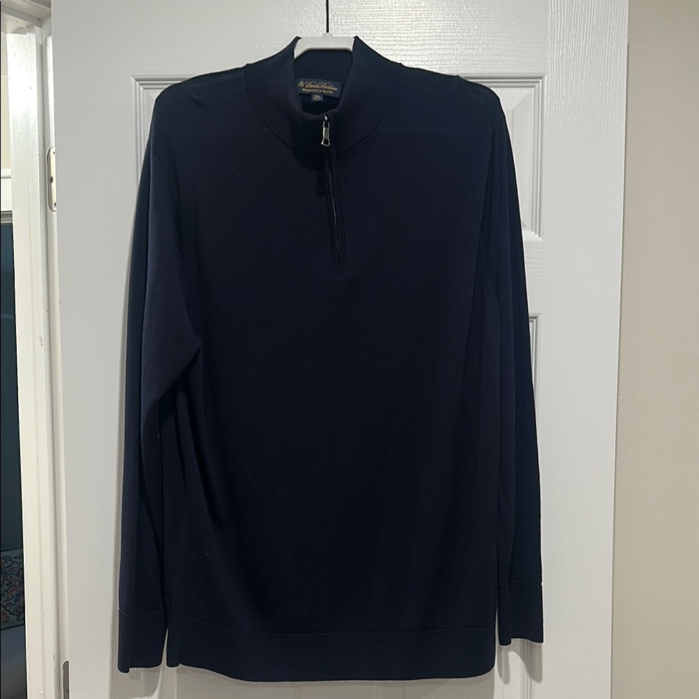 Men's Brooks Brothers Merino Navy Quarter Zip Sweater, XXL, Like New